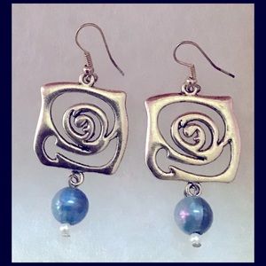 1 3/4” Handmade Silver Charm & Bead Earrings